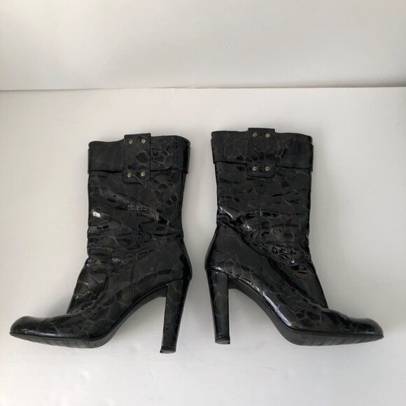 Stuart Weitzman Patent Leather Faux Croc Boots Embossed Womens Size 7 - Picture 2 of 11